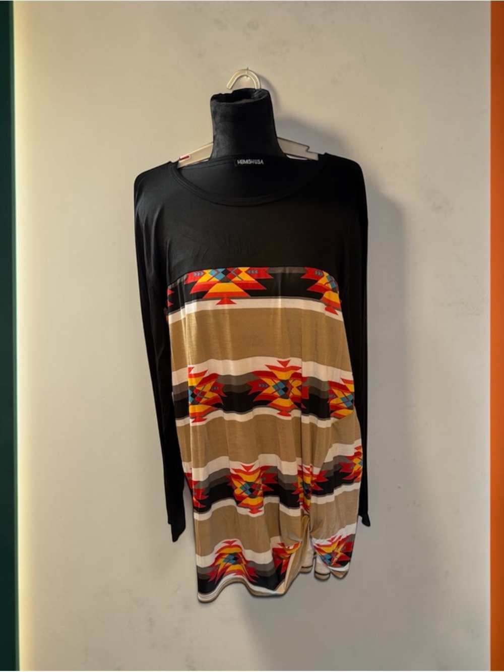HEIMISH USA Black Long-Sleeve Top with Southwestern Stripe Front